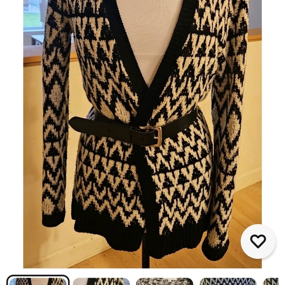 LOFT Lou & Grey Sweater Wmns  S/M Long Sleeve Open Front Wool Knit Tribal Print - Picture 7 of 7